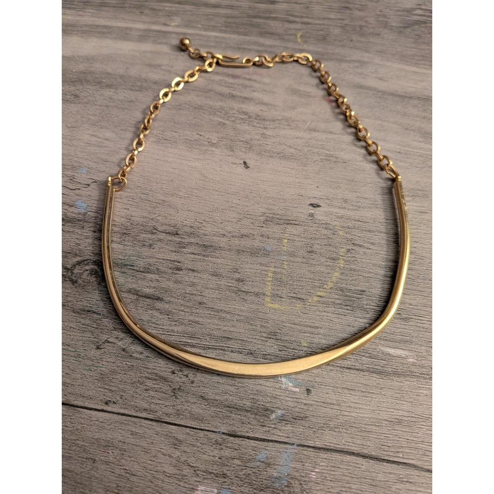 Gold Tone Rigid Collar Necklace Minimalist Link Chain Statement Jewelry